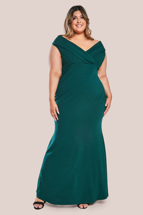 Front Wrap Off The Shoulder Maxi Dress - Emerald DR2290P