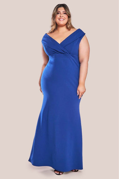 Royal Blue - Front Wrap Off The Shoulder Maxi Dress - Royalblue by Goddiva