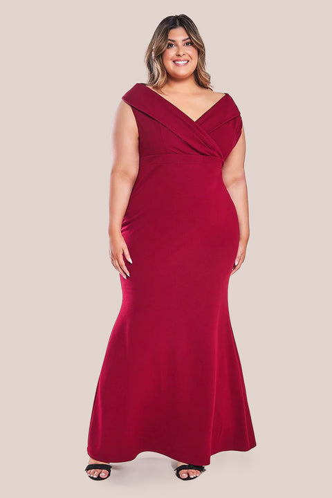 Front Wrap Off The Shoulder Maxi Dress - Wine DR2290P