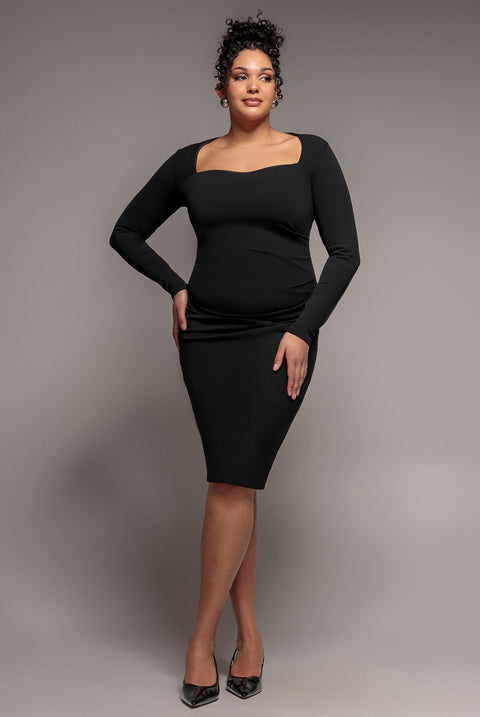 Ruched Midi Dress - Black by Goddiva Plus
