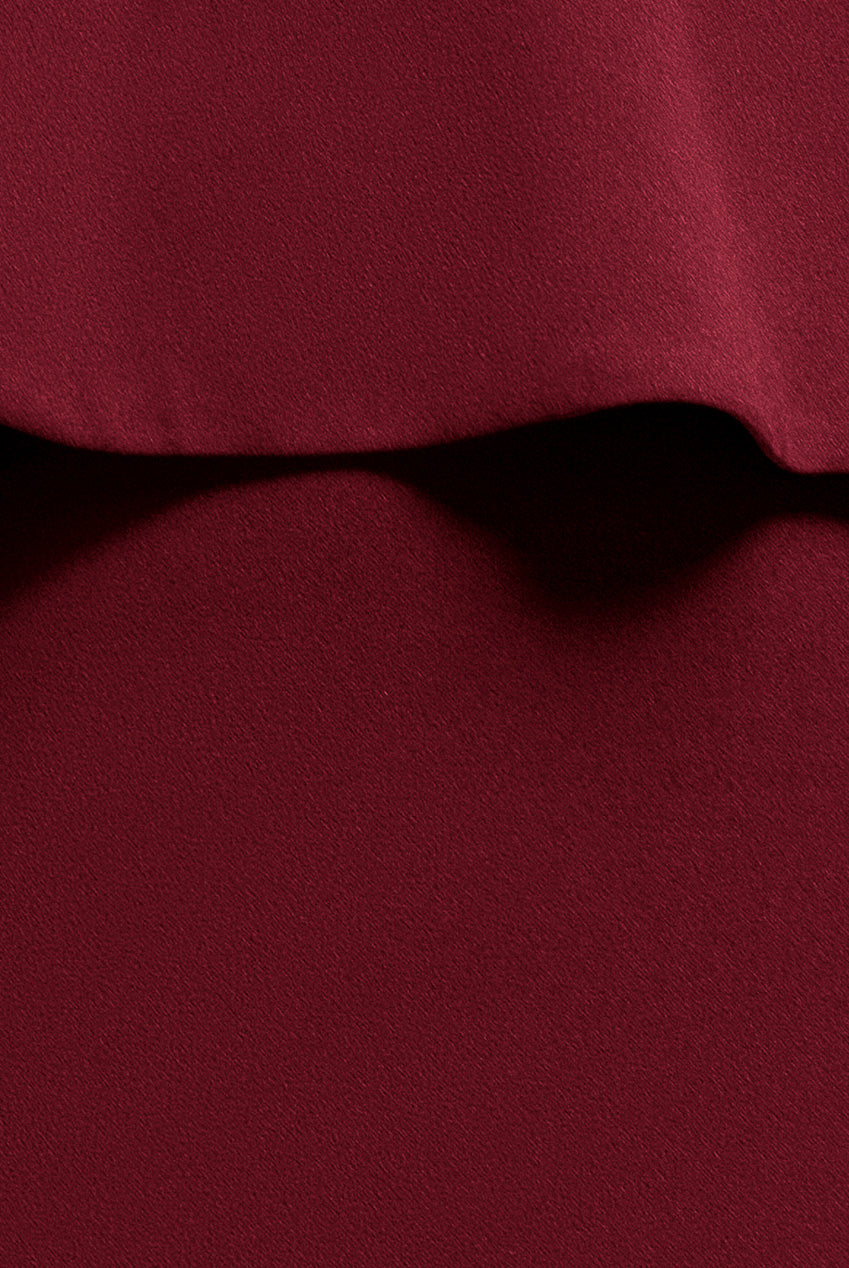 Peplum Halter Neck Maxi Dress With Diamante Buckle - Wine DR2345