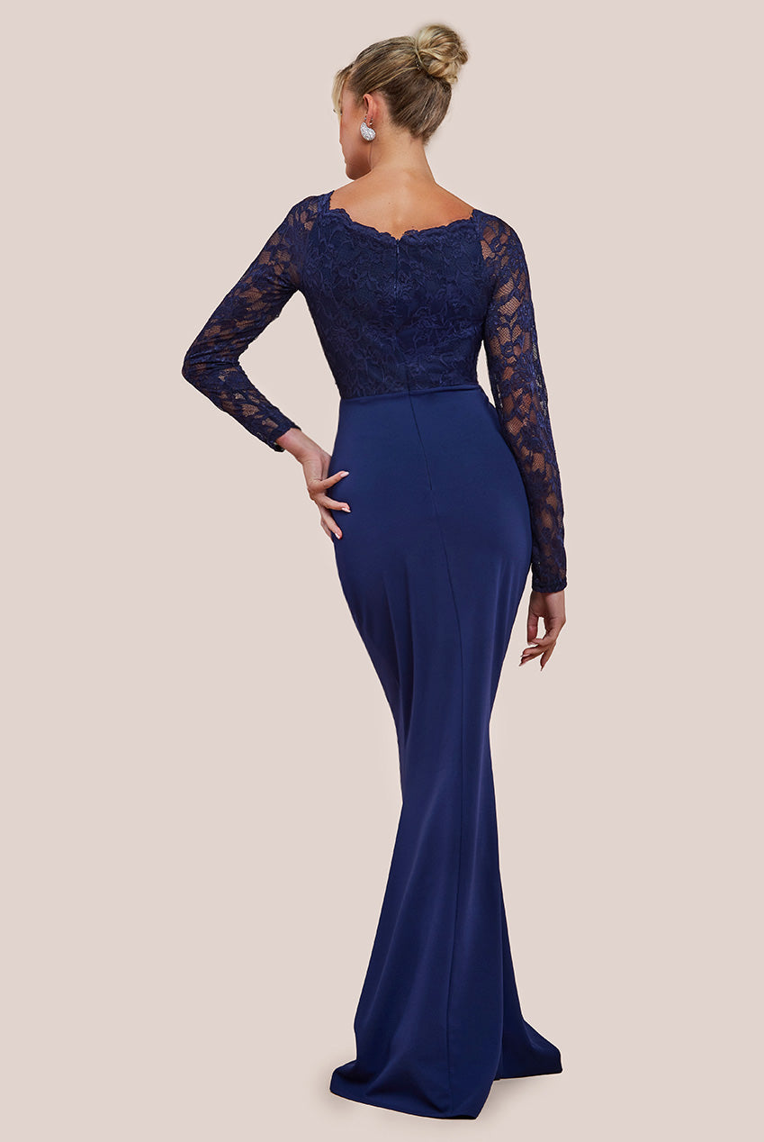 Scalloped Lace & Scuba Maxi Dress - Navy DR2449C