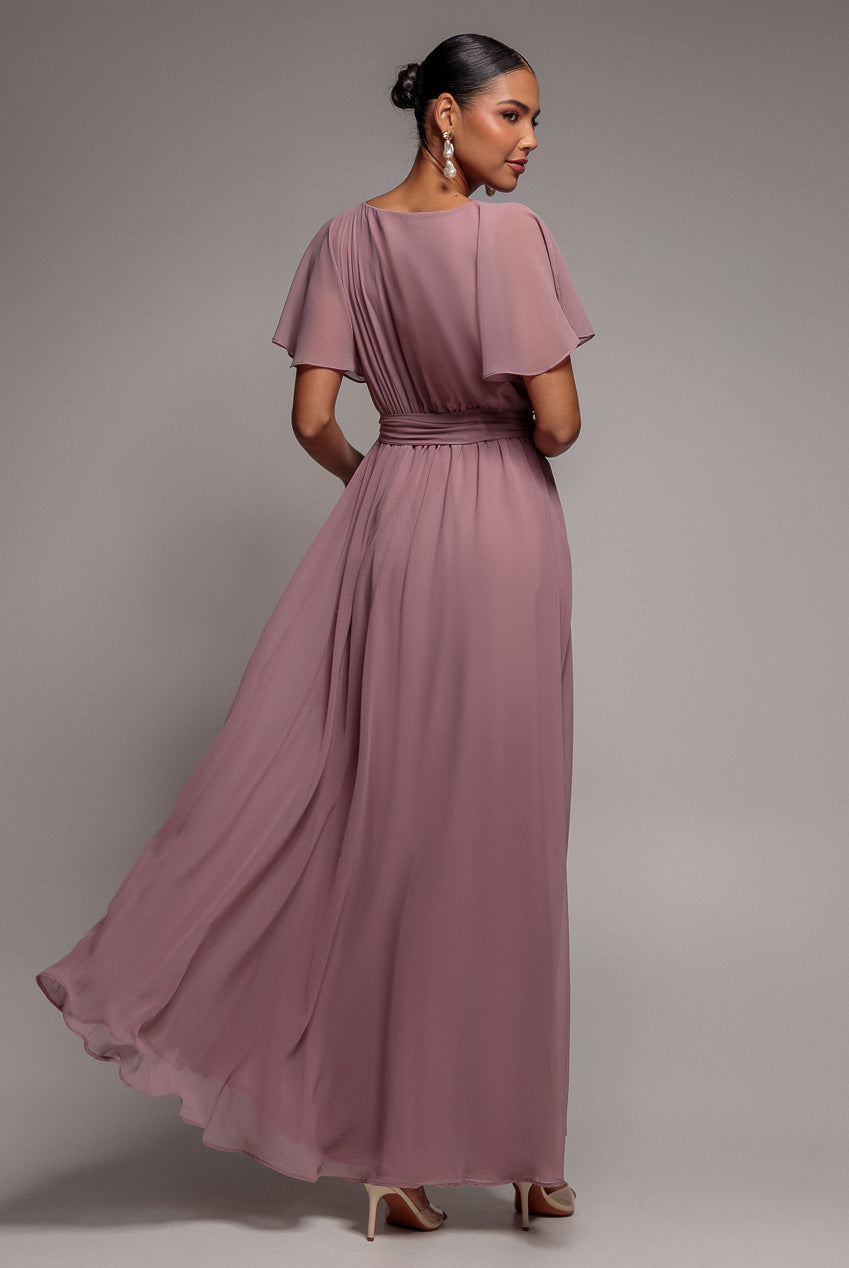 Chiffon Flutter Sleeve Wrap Maxi Dress - Dusk DR2486D