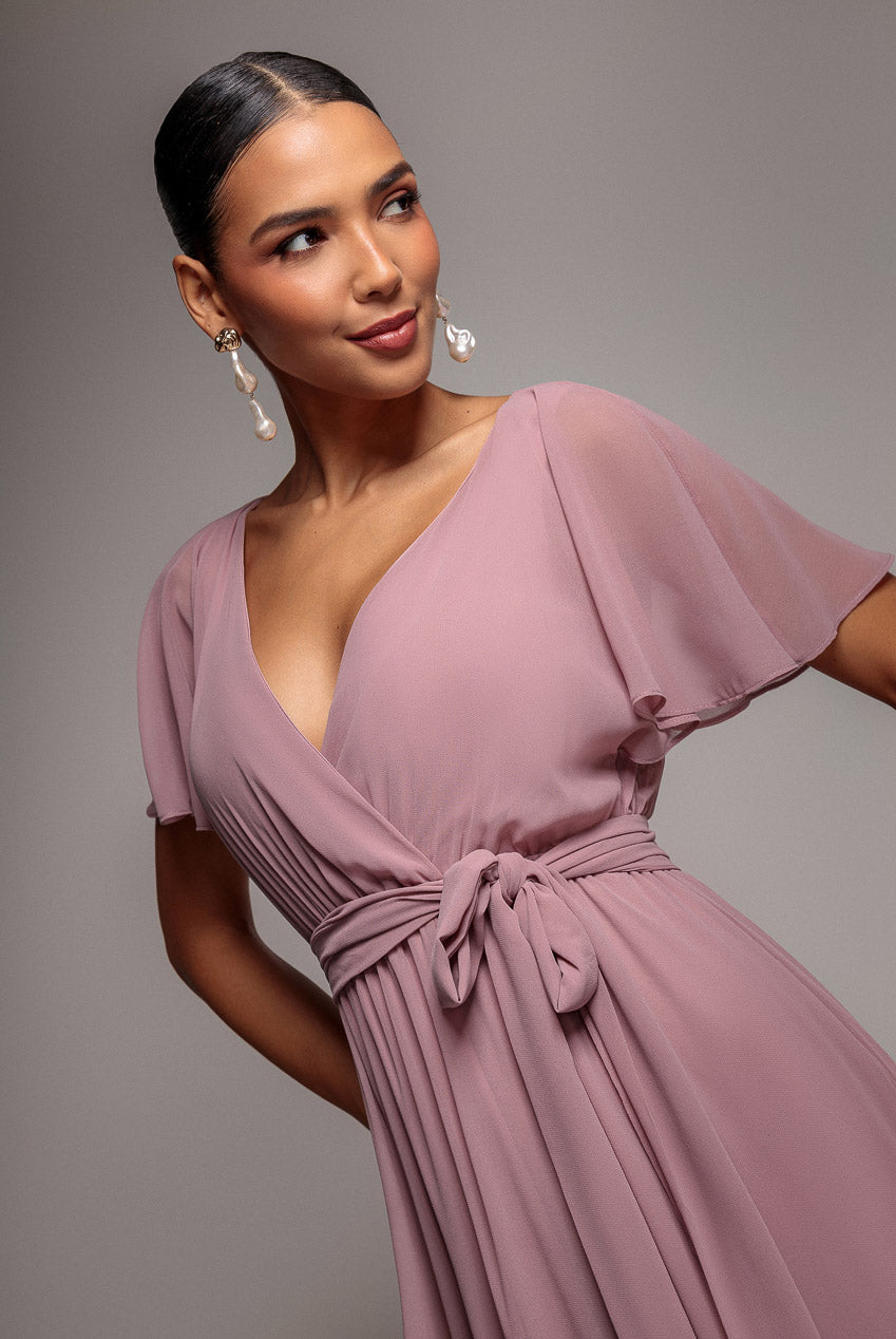 Chiffon Flutter Sleeve Wrap Maxi Dress - Dusk DR2486D