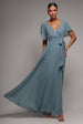 Chiffon Flutter Sleeve Wrap Maxi Dress - Dusty Blue by Goddiva