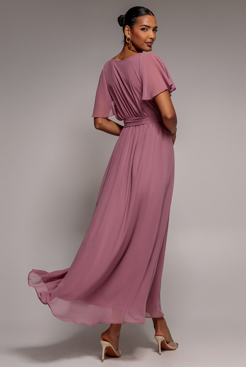 Sustainable Chiffon Flutter Sleeve Wrap Maxi Dress - Lavender DR2486BBS