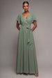 Sustainable Chiffon Flutter Sleeve Wrap Maxi Dress - Sagegreen by Goddiva