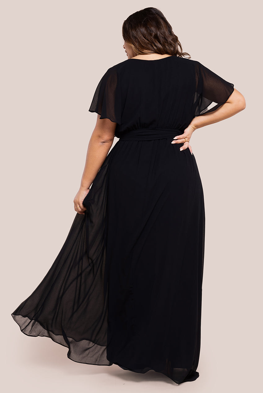 Flutter Sleeve Wrap Maxi Dress - Black DR2486P