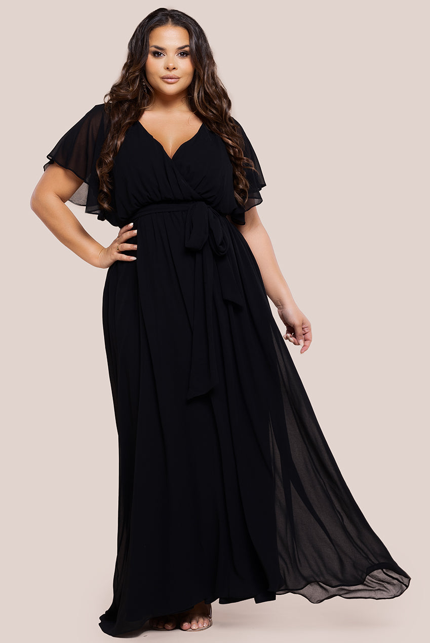 Flutter Sleeve Wrap Maxi Dress - Black DR2486P