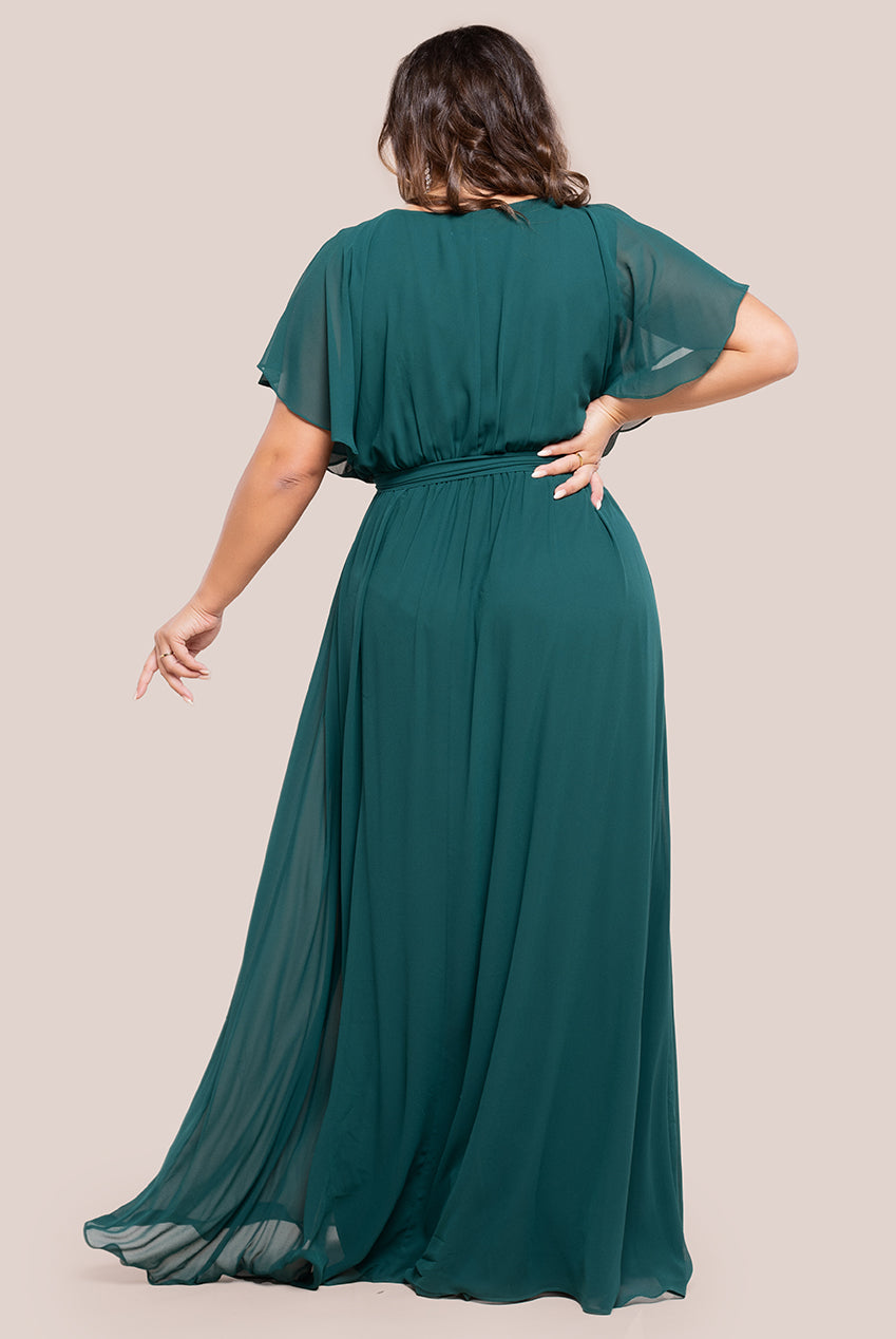 Flutter Sleeve Wrap Maxi Dress - Emerald Green DR2486P