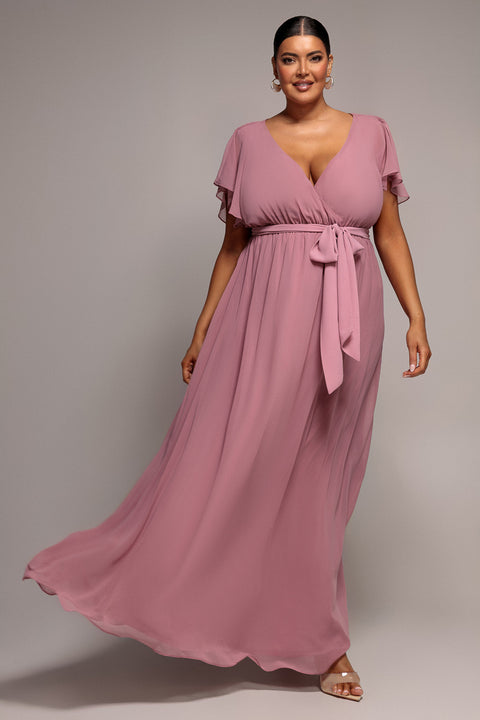Flutter Sleeve Wrap Maxi Dress - Lavender by Goddiva Plus