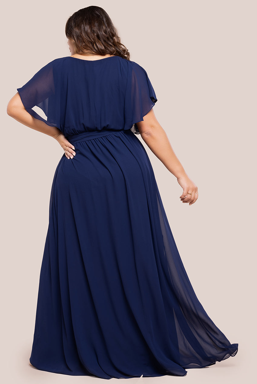 Flutter Sleeve Wrap Maxi Dress - Navy Blue DR2486P