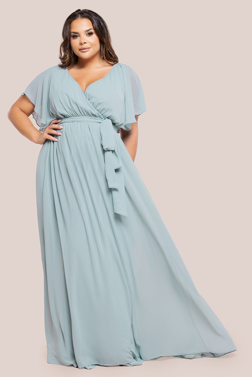 Flutter Sleeve Wrap Maxi Dress - Sage Green DR2486P