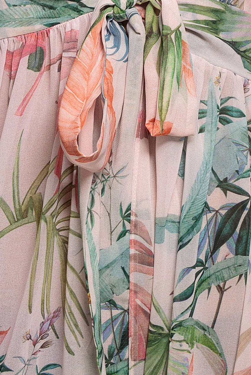 Palm Print Flutter Sleeve Kimono Maxi Dress - Palm Print DR2497