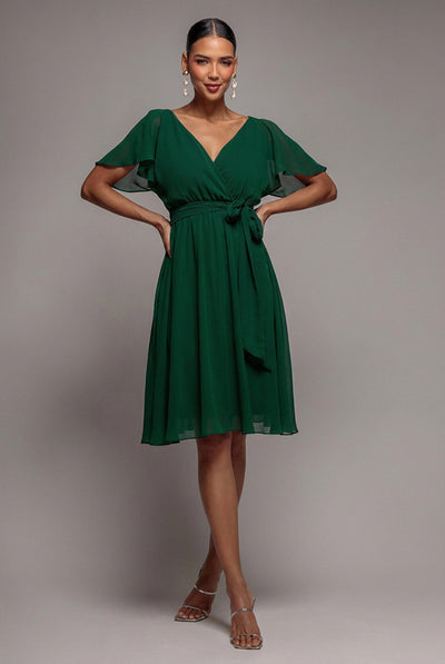 Sustainable Flutter Sleeve Chiffon Wrap Midi Dress - Sage Green | Goddiva Sustainable Flutter Sleeve Chiffon Wrap Midi Dress - Sage Green | Goddiva