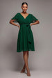 Sustainable Flutter Sleeve Chiffon Wrap Midi Dress - Green by Goddiva