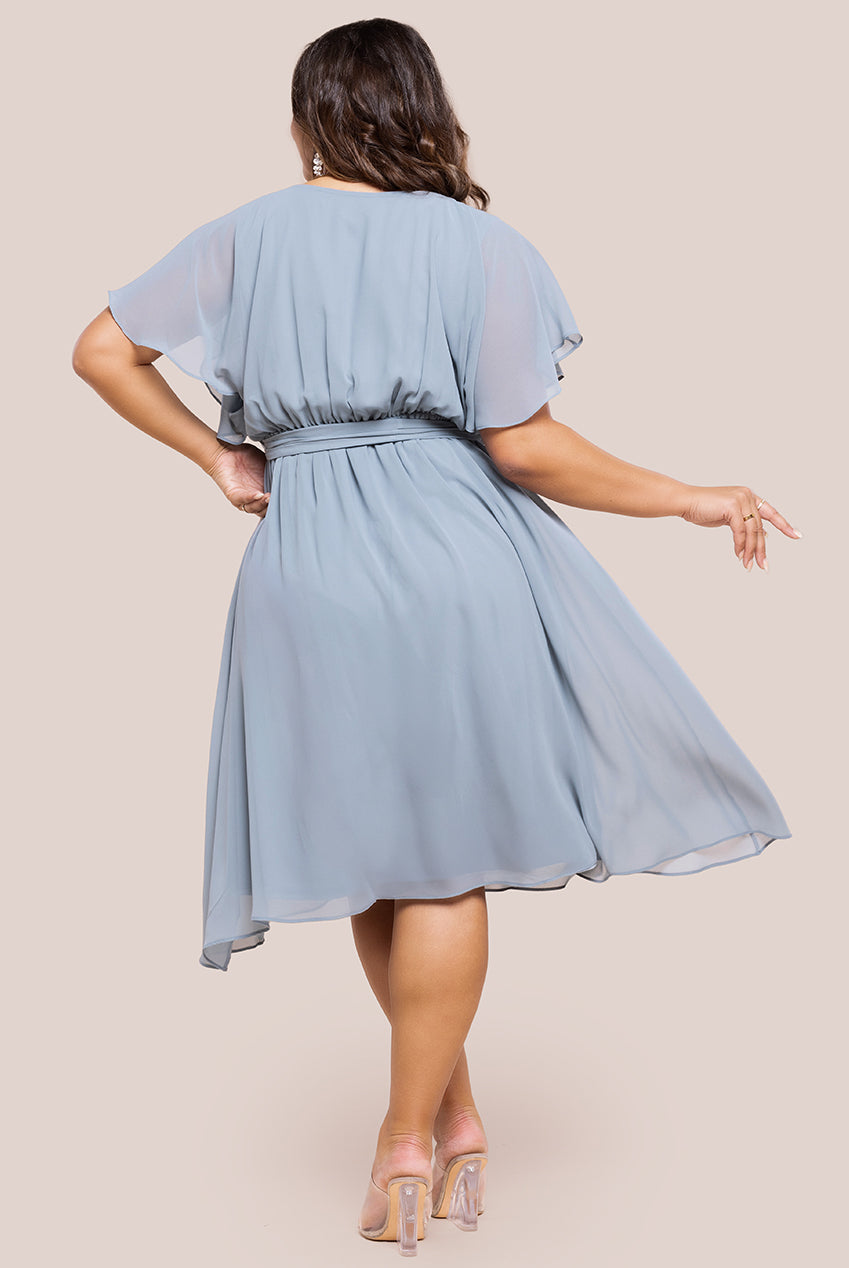 Flutter Sleeve Wrap Midi Dress - Blue DR2555P