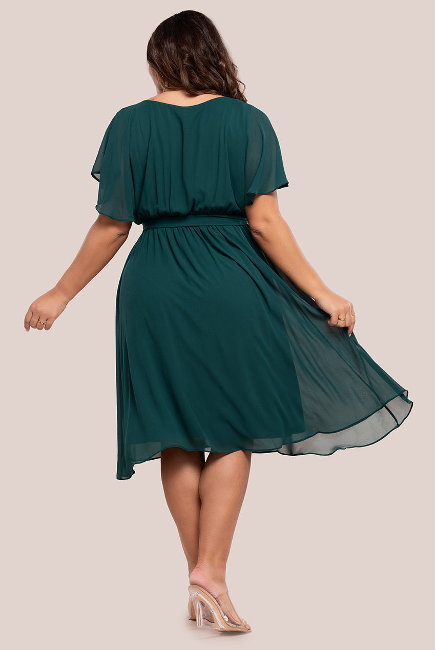 Flutter Sleeve Wrap Midi Dress - Emerald Green DR2555P