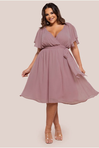Lavender - Flutter Sleeve Wrap Midi Dress - Lavender by Goddiva Plus