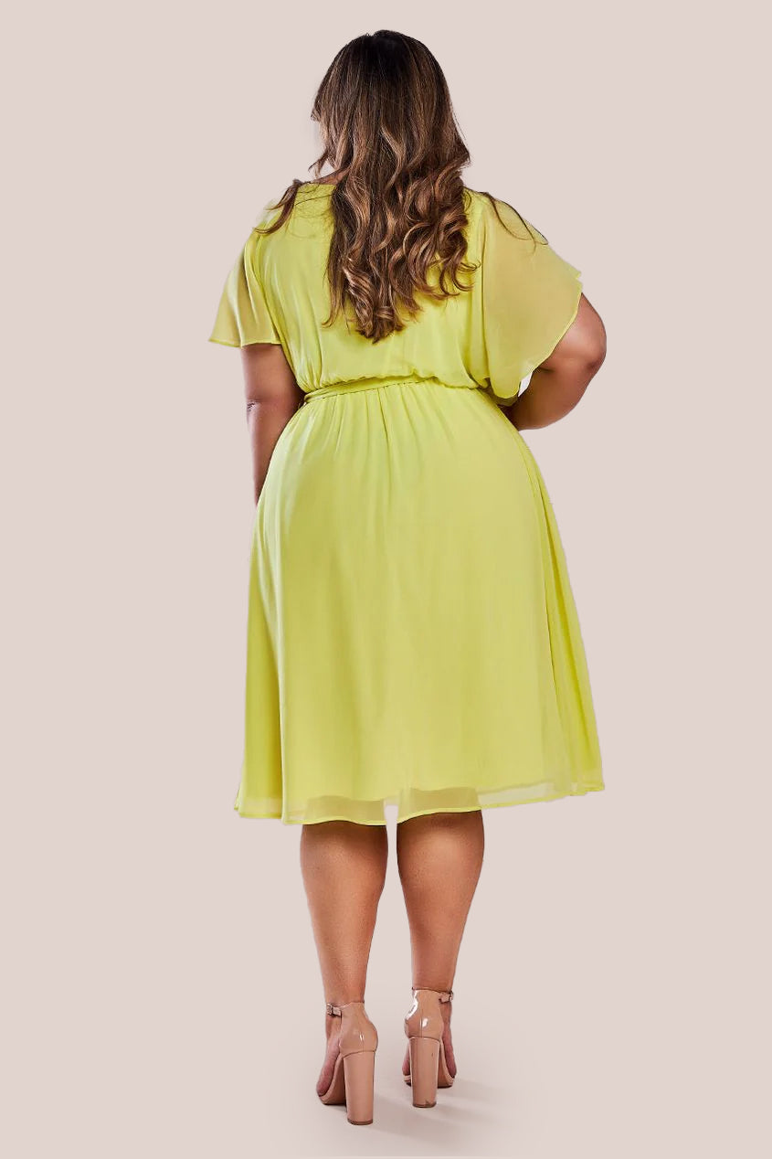 Flutter Sleeve Wrap Midi Dress - Soft Lemon DR2555P