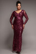 Embroidered Sequin & Mesh Maxi Dress - Burgundy by Goddiva Plus