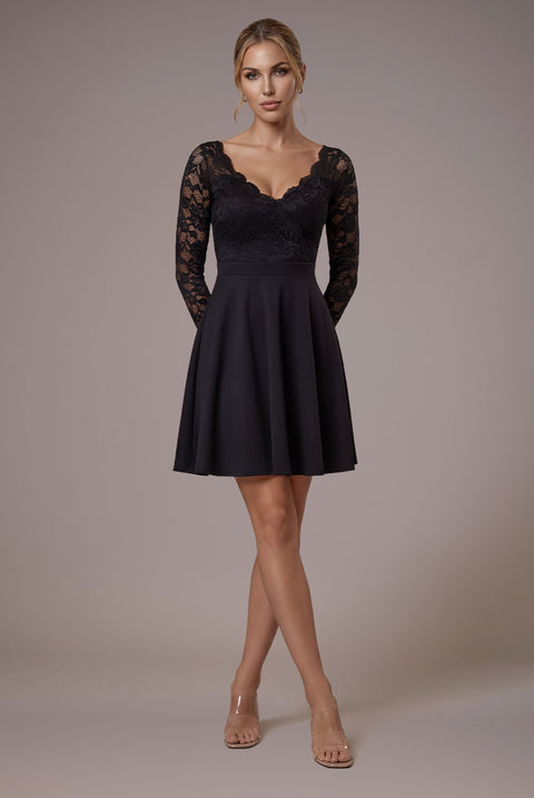 Off The Shoulder Lace Skater Mini Dress - Black by Goddiva