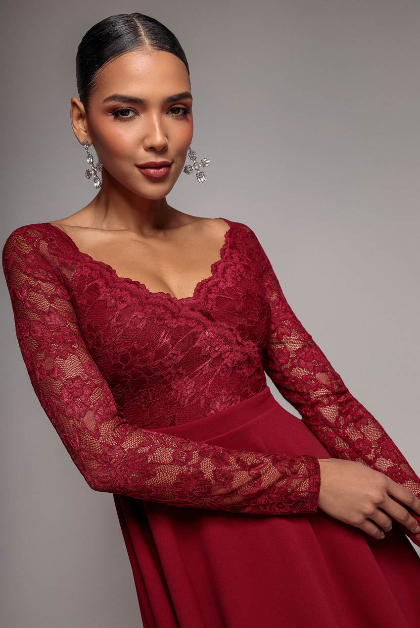 Off The Shoulder Lace Skater Mini Dress - Wine DR2563C