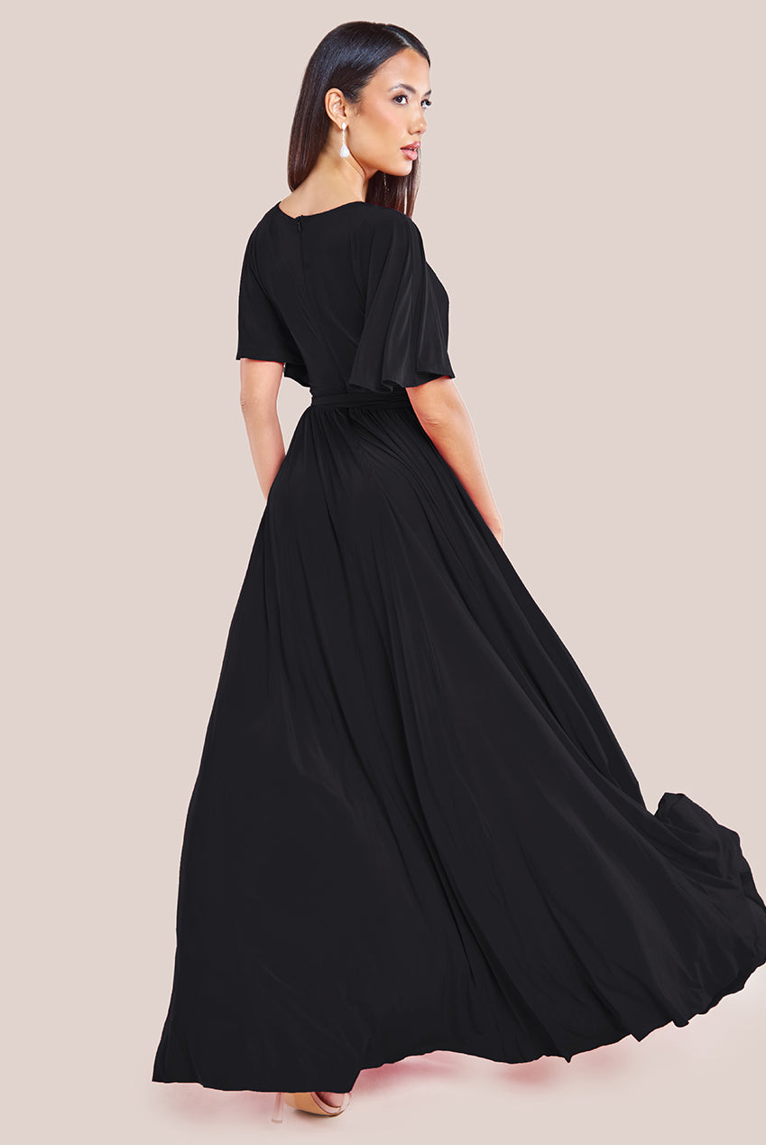 Wrap Front Maxi With Flutter Sleeves - Black DR2565