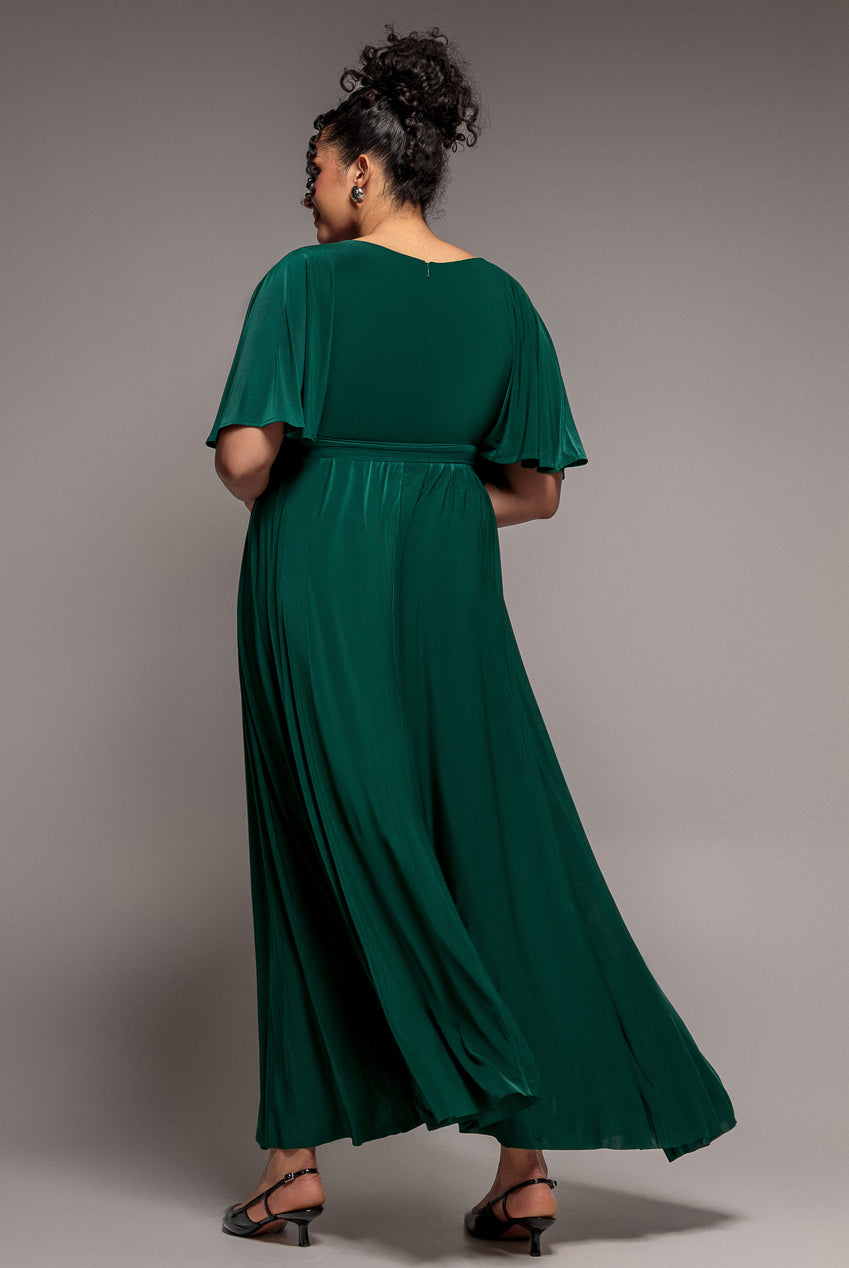 Wrap Front Maxi With Flutter Sleeves - Botanical Green DR2565P