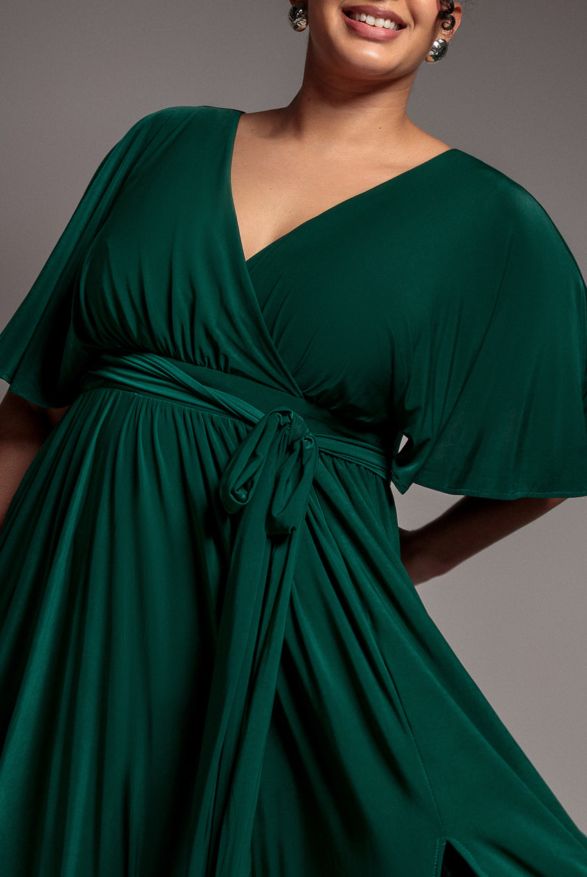 Wrap Front Maxi With Flutter Sleeves - Botanical Green DR2565P