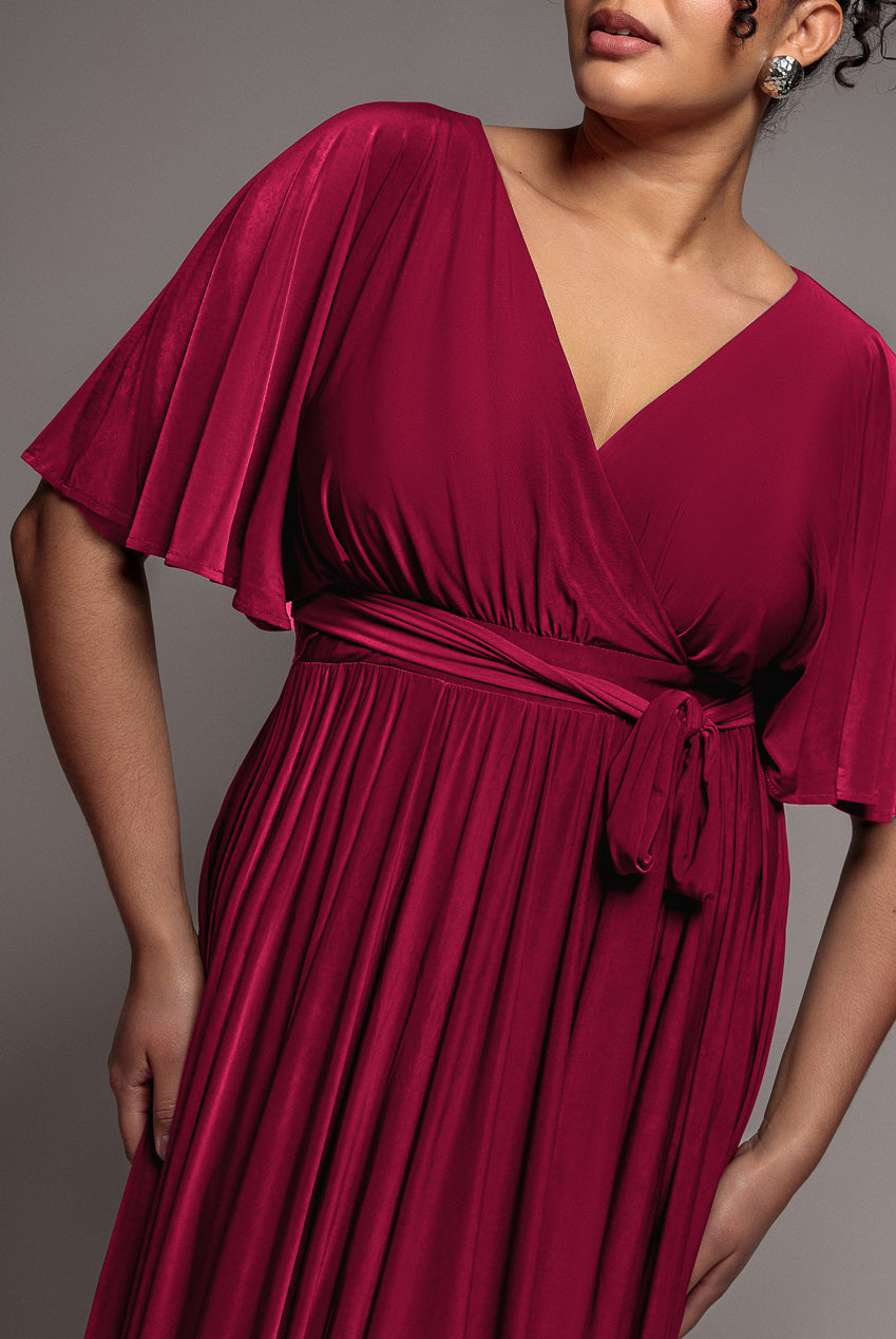 Wrap Front Maxi With Flutter Sleeves - Berry DR2565P