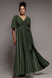 Wrap Front Maxi With Flutter Sleeves - Olive Green by Goddiva Plus