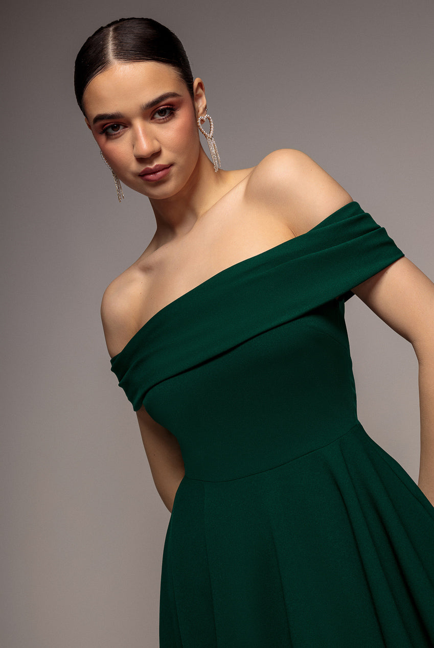 Strapless Crepe Skater Mini Dress - Emerald Green DR2575A