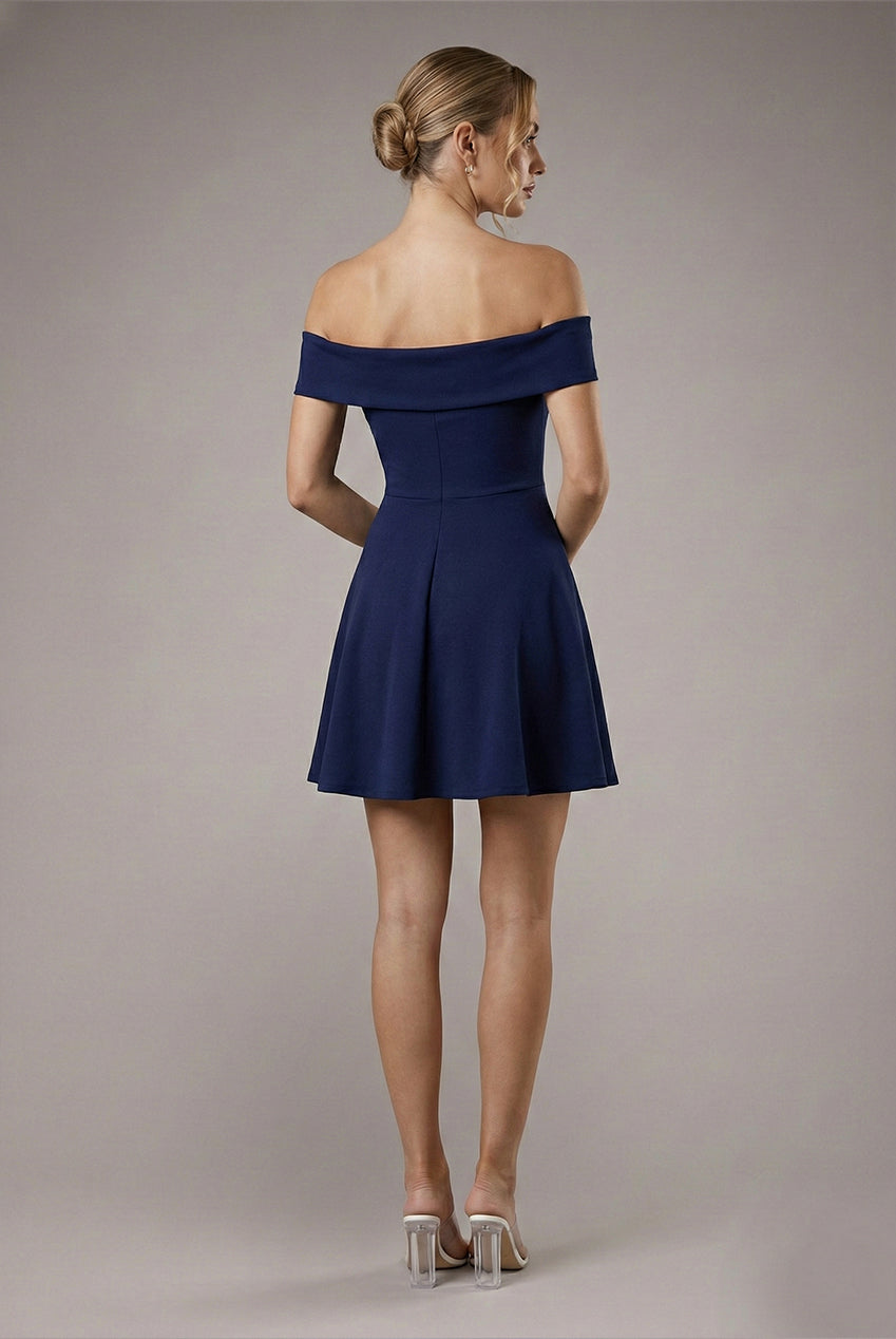 Strapless Crepe Skater Mini Dress - Navy Blue DR2575A