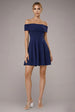 Strapless Crepe Skater Mini Dress - Navy Blue by Goddiva