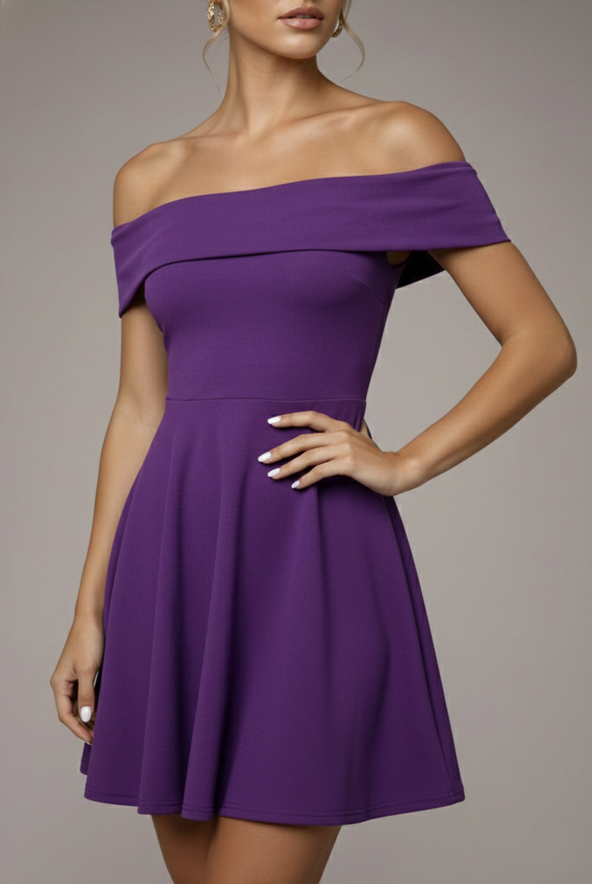 Bardot Scuba Crepe Skater Mini Dress - Purple DR2575A