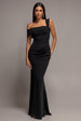 Off The Shoulder Pleated Waist Maxi Dress - Black by Goddiva