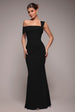 Off The Shoulder Pleated Waist Maxi Dress - Black by Goddiva