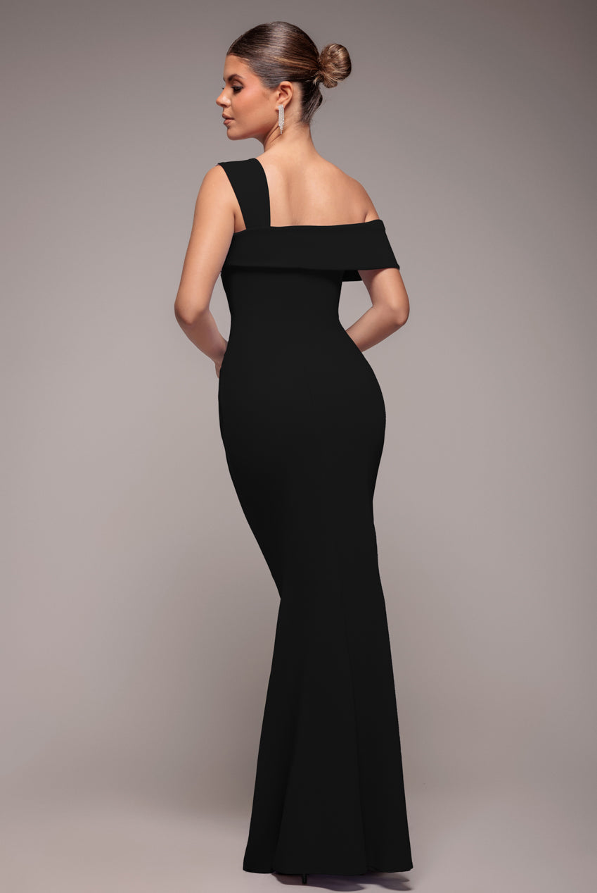 Off The Shoulder Pleated Waist Maxi Dress - Black DR2594
