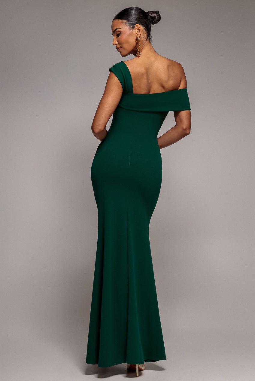 Off The Shoulder Pleated Waist Maxi Dress - Emerald Green DR2594