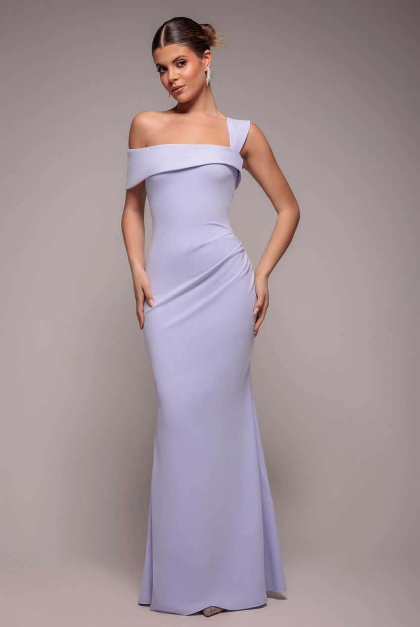 Off The Shoulder Pleated Waist Maxi Dress - Lilac DR2594