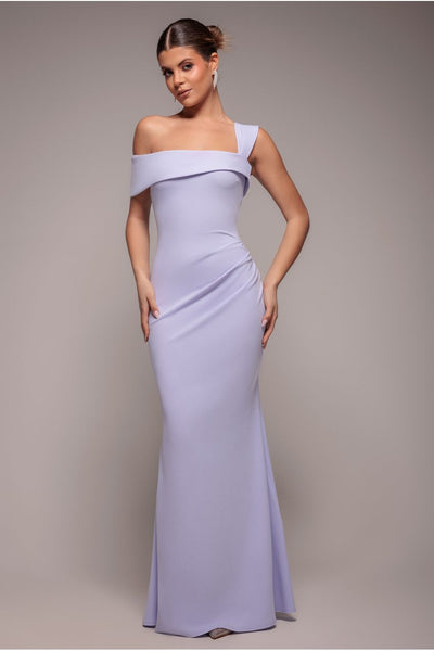 Lilac - Off The Shoulder Pleated Waist Maxi Dress - Lilac by Goddiva
