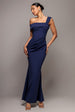Off The Shoulder Pleated Waist Maxi Dress - Navy by Goddiva