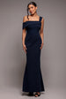 Off The Shoulder Pleated Waist Maxi Dress - Navy by Goddiva