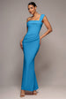 Off The Shoulder Pleated Waist Maxi Dress - Teal Blue by Goddiva