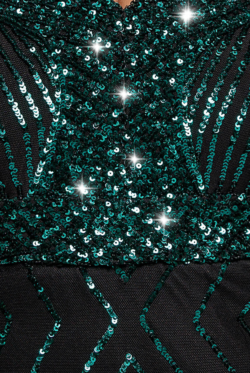 Scalloped Hem Starburst Midi Dress - Emerald DR2617P