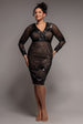 Scalloped Hem Starburst Midi Dress - Black by Goddiva Plus