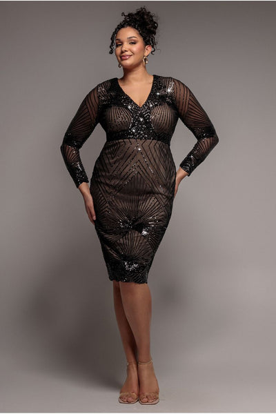 Scalloped Hem Starburst Midi Dress - Black by Goddiva Plus