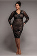 Scalloped Hem Starburst Midi Dress - Black by Goddiva Plus
