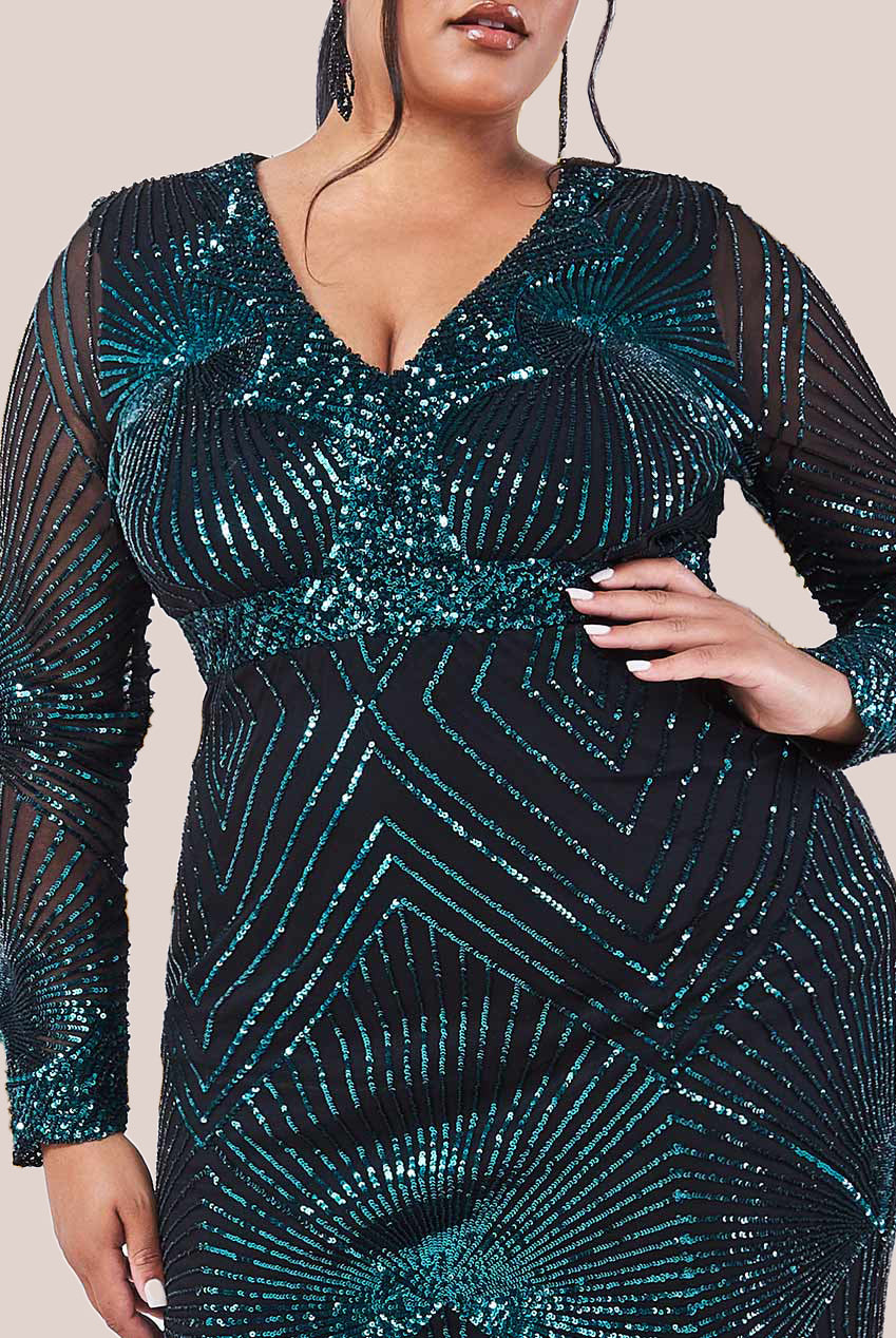 Scalloped Hem Starburst Midi Dress - Emerald DR2617P